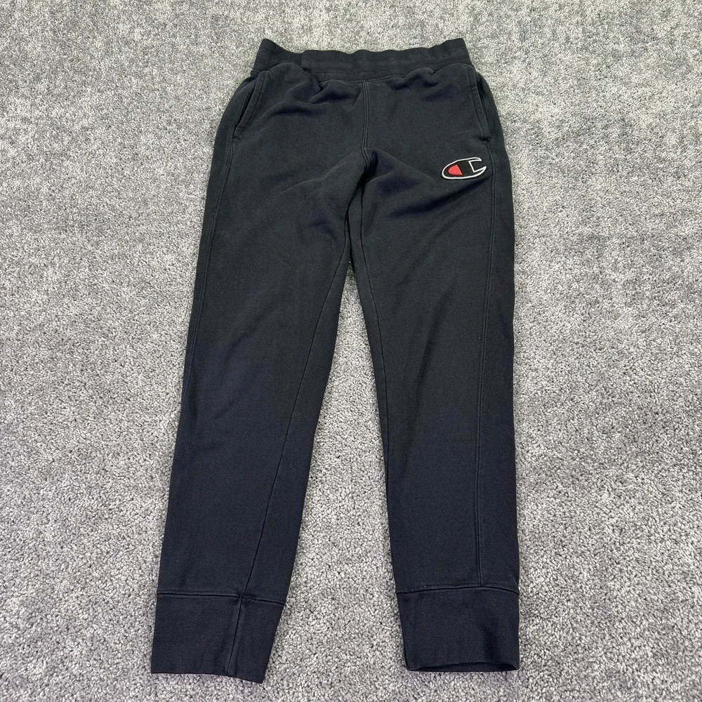 Champion Jogger Pants Mens Small Black Fleece Elastic Waist Pockets Logo